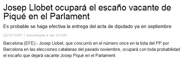 Josep Llobet ocupará el escaño vacanre de Josep Piqué en el Parlament de Catalunya
